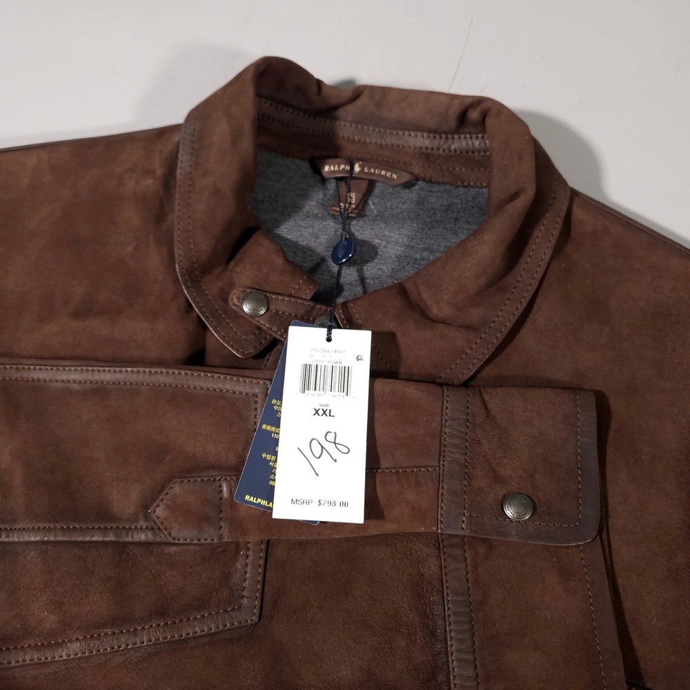 Polo Ralph Lauren Shirt Jacket Mens XXL Brown Suede Lamb Leather Snap‎ Front NWT